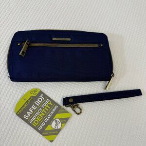 Travelon Blue RFID Blocking Anti-theft Wristlet Wallet Clutch Protect ID New